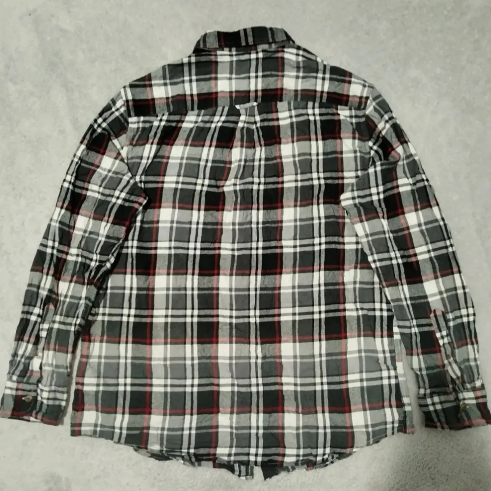 Chaps Shirt Mens L Combat Grey Flannel Plaid Embroidered Logo Button Down Pocket - Picture 6 of 13